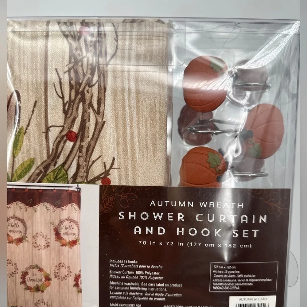 Bed bath & beyond autumn shower curtain set w/ pumpkin hooks NEW discontinued